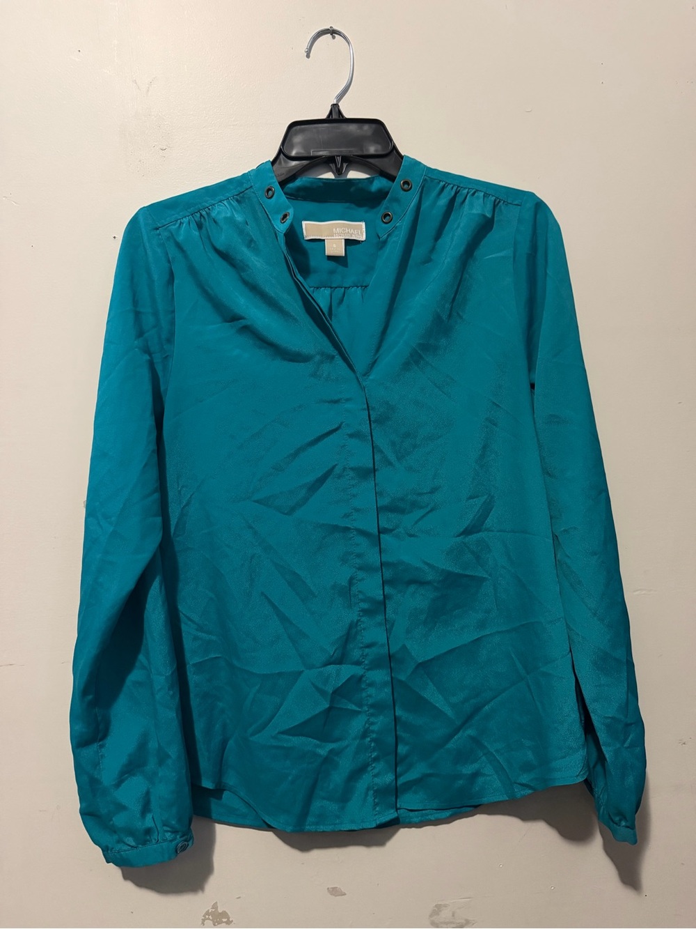 Michael Kors Teal V-Neck Long-Sleeve Blouse